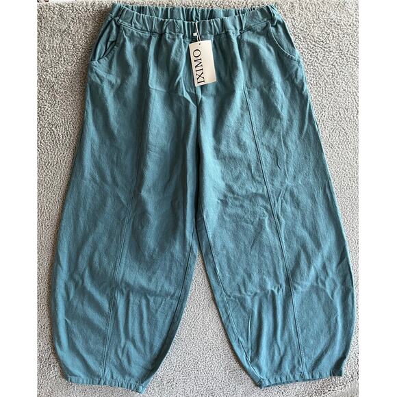 NWT IXIMO Lantern Pants XXL Wide Leg Linen Pull On Stretch Blue Lagenlook 2XL - Picture 1 of 16